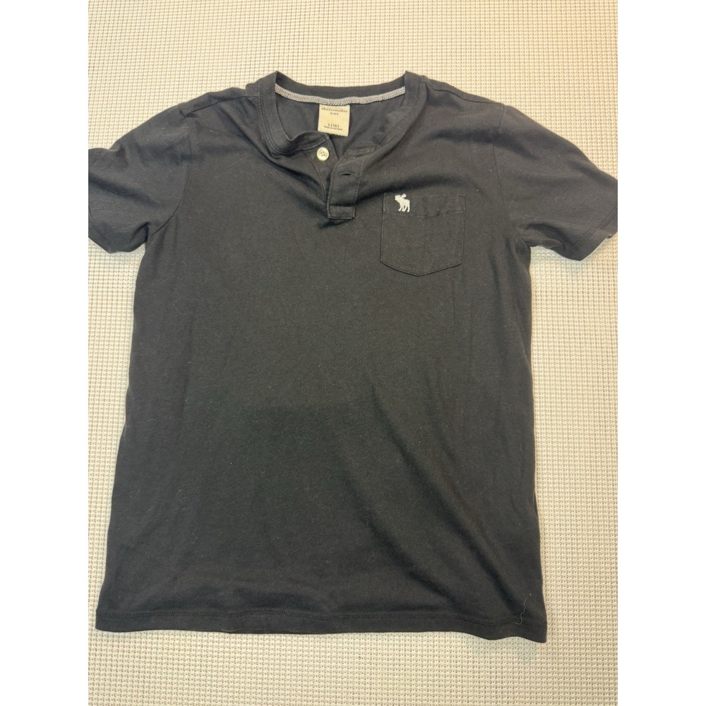 Abercrombie Kids Black Henley Shirt Boys Size L 14 Pocket Logo Casual T-Shirt